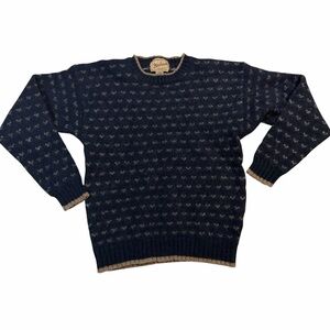 Vintage Woolrich Navy Wool Knit Birdseye Crewneck Sweater Size Large